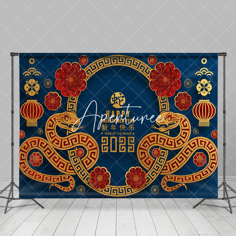 Aperturee - Aperturee Blue Gold Red Zodiac Snake Chinese Year Backdrop