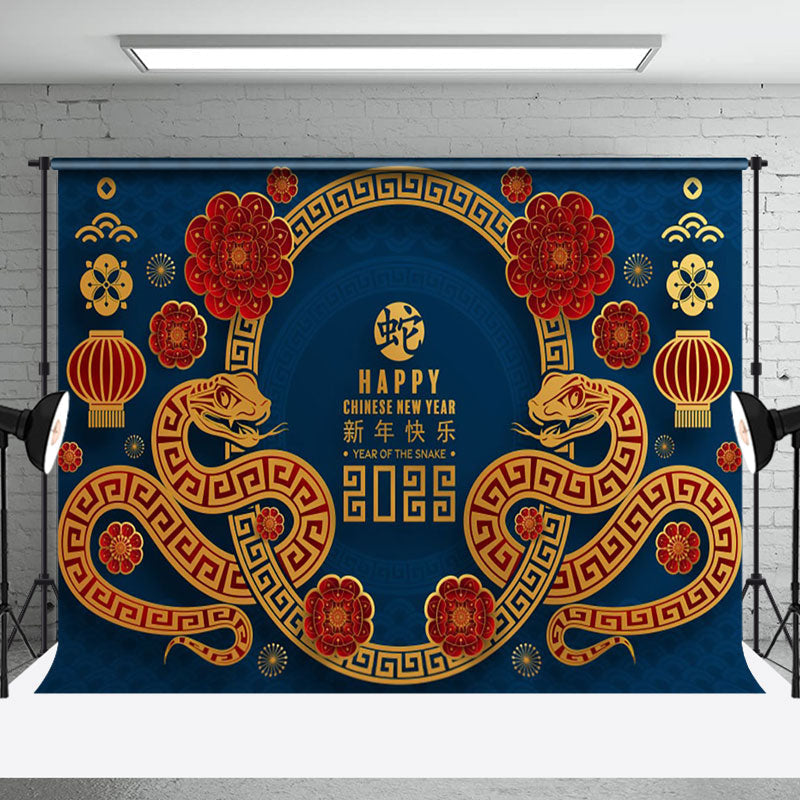 Aperturee - Aperturee Blue Gold Red Zodiac Snake Chinese Year Backdrop