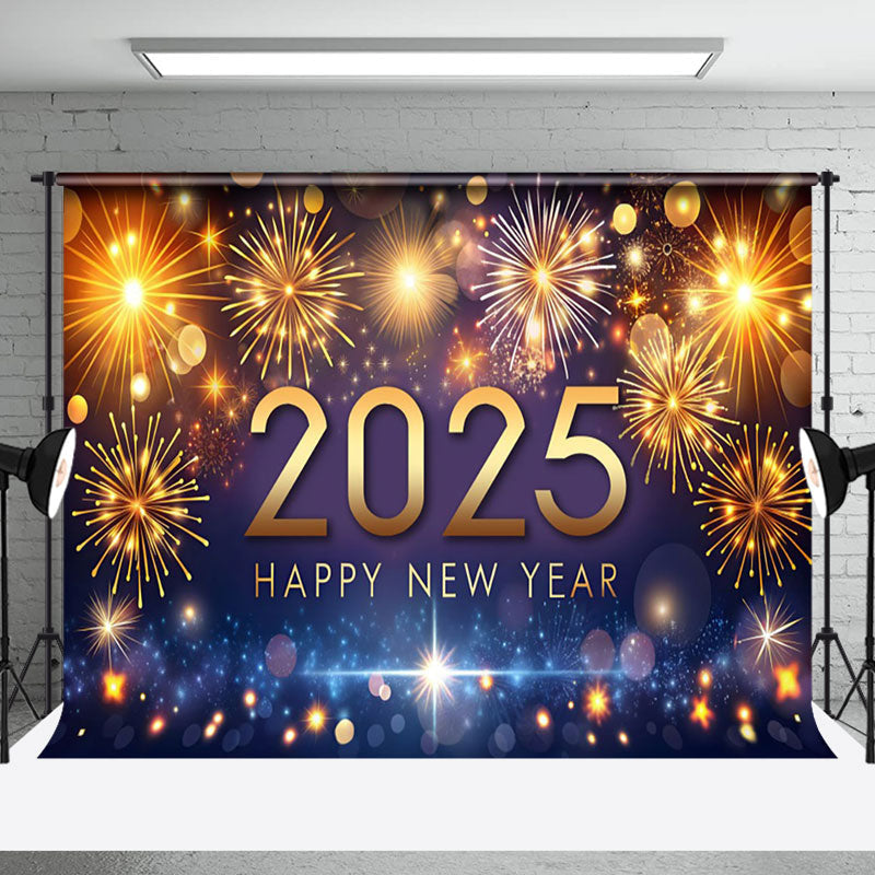 Aperturee - Aperturee Blue Gold Tones Dazzling 2025 Happy New Year Backdrop