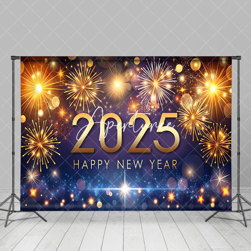 Aperturee - Aperturee Blue Gold Tones Dazzling 2025 Happy New Year Backdrop