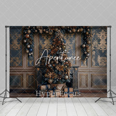 Aperturee - Aperturee Blue Golden Luxury Wall Christmas Vibe Backdrop