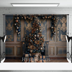 Aperturee - Aperturee Blue Golden Luxury Wall Christmas Vibe Backdrop