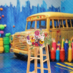 Aperturee - Aperturee Blue Graffiti Wall Bus Back To School Photo Backdrop