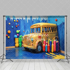 Aperturee - Aperturee Blue Graffiti Wall Bus Back To School Photo Backdrop