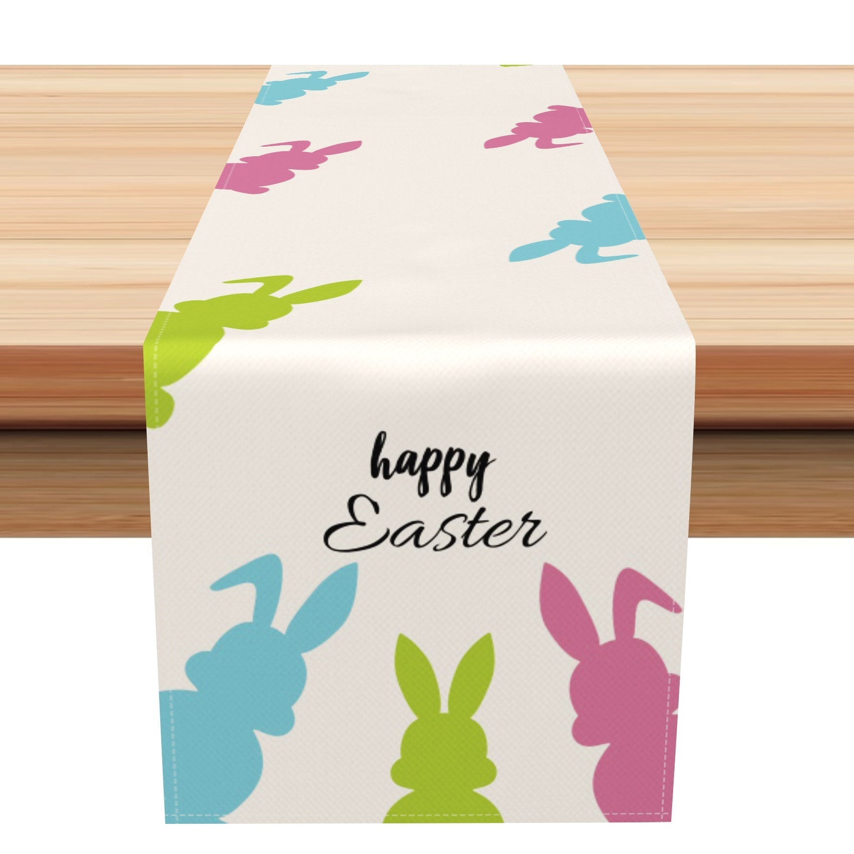 Aperturee - Aperturee Blue Green Pink Bunny Happy Easter Table Runner