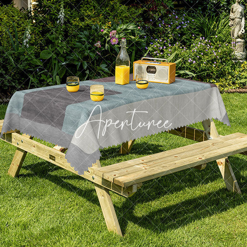 Aperturee - Aperturee Blue Grey Abstract Rectangle Tablecloth Dining Room