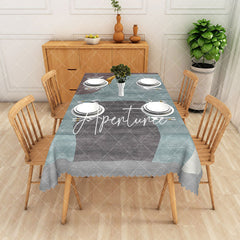 Aperturee - Aperturee Blue Grey Abstract Rectangle Tablecloth Dining Room