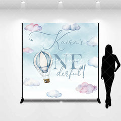 Aperturee - Aperturee Blue Hot Air Balloon Custom Name Onederful Backdrop