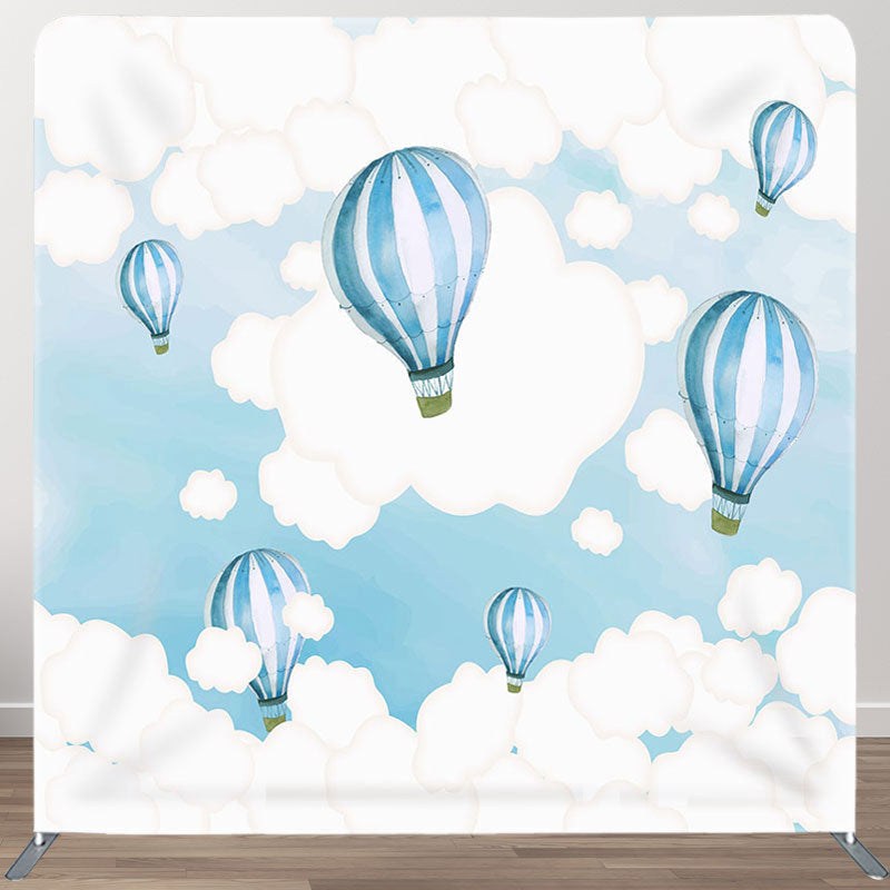 Aperturee - Aperturee Blue Hot Air Balloon Fabric Backdrop Cover for Birthday