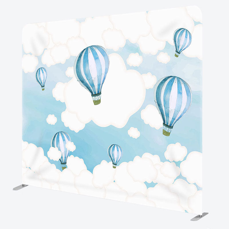 Aperturee - Aperturee Blue Hot Air Balloon Fabric Backdrop Cover for Birthday