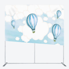 Aperturee - Aperturee Blue Hot Air Balloon Fabric Backdrop Cover for Birthday