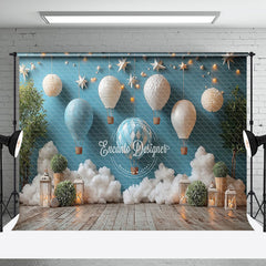 Aperturee - Aperturee Blue Hot Air Balloon Starry Wall Cake Smash Backdrop