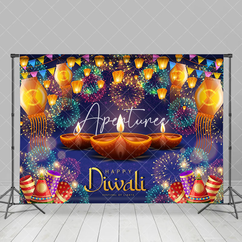 Aperturee - Aperturee Blue Ice Mandala Floral India Diyas Diwali Backdrop