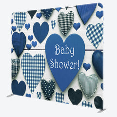 Aperturee - Aperturee Blue Kitted Hearts Baby Shower Backdrop Cover For Boys