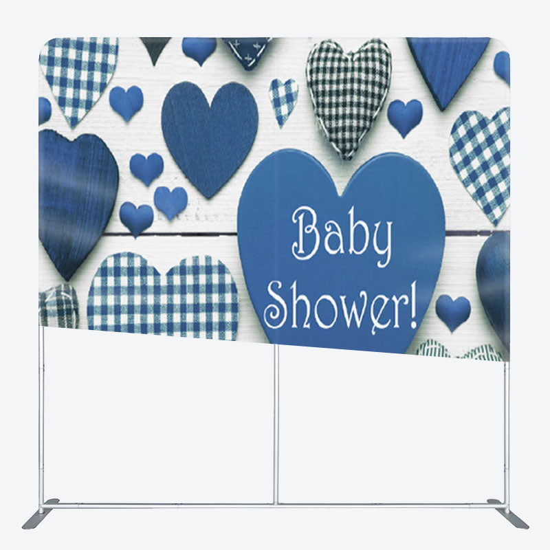 Aperturee - Aperturee Blue Kitted Hearts Baby Shower Backdrop Cover For Boys