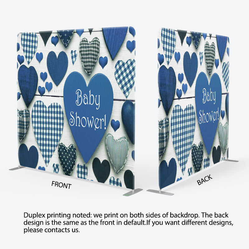 Aperturee - Aperturee Blue Kitted Hearts Baby Shower Backdrop Cover For Boys