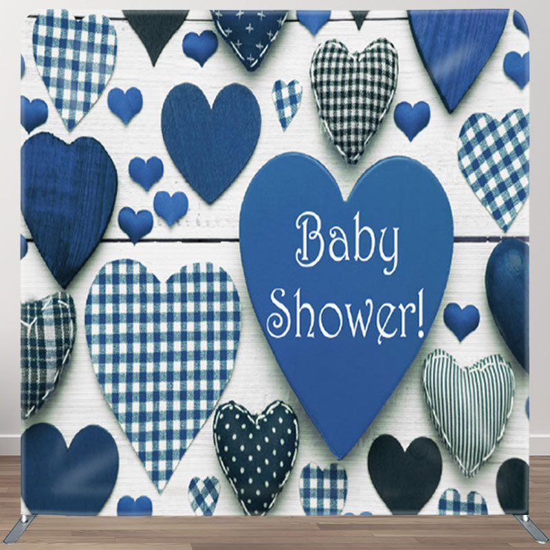 Aperturee - Aperturee Blue Kitted Hearts Baby Shower Backdrop Cover For Boys