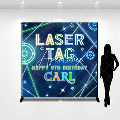 Aperturee - Aperturee Blue Laser Tag Game Custom Name 9th Birthday Backdrop