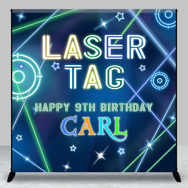 Aperturee - Aperturee Blue Laser Tag Game Custom Name 9th Birthday Backdrop