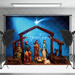 Aperturee - Aperturee Blue Light Sky Meteor Jesus Birth Christmas Backdrop