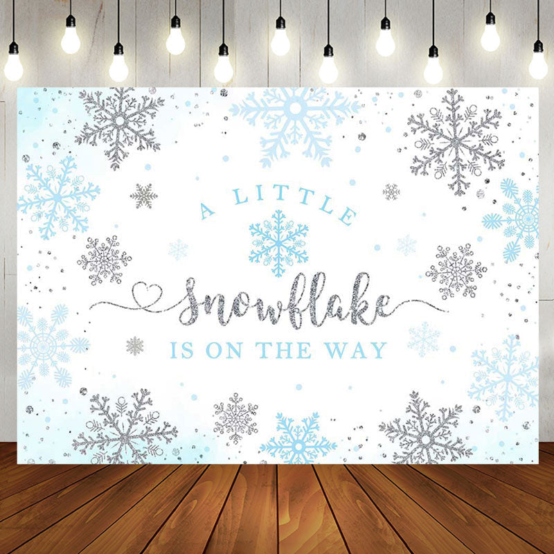 Aperturee - Aperturee Blue Little Snowflake Winter Baby Shower Backdrop