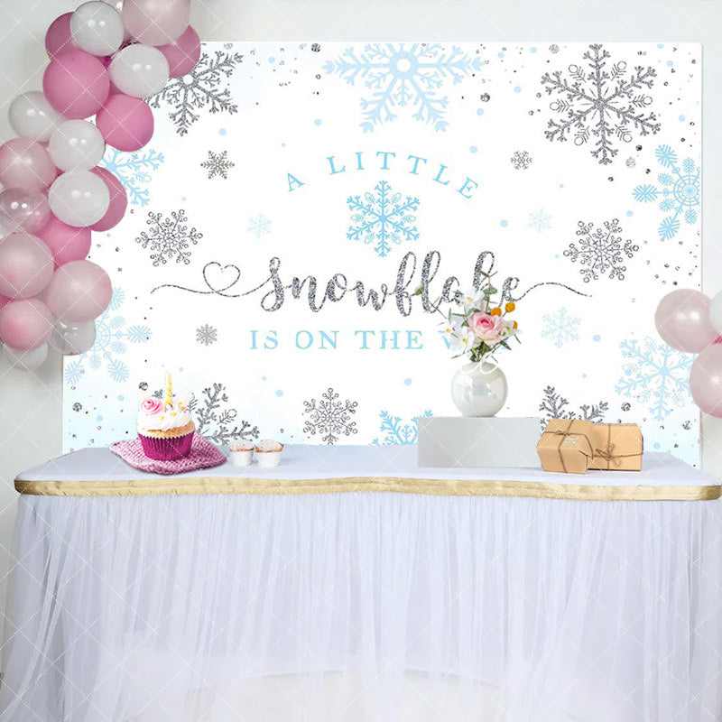 Aperturee - Aperturee Blue Little Snowflake Winter Baby Shower Backdrop