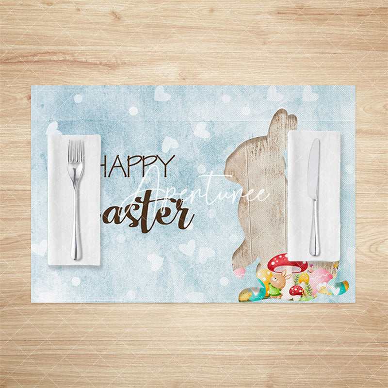 Aperturee - Aperturee Blue Love Bunny Pattern Easter Set Of 4 Placemats