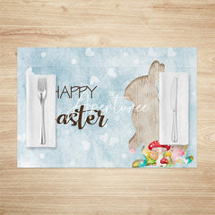 Aperturee - Aperturee Blue Love Bunny Pattern Easter Set Of 4 Placemats