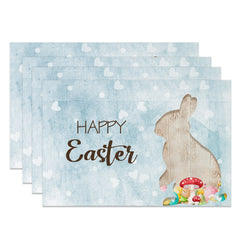 Aperturee - Aperturee Blue Love Bunny Pattern Easter Set Of 4 Placemats