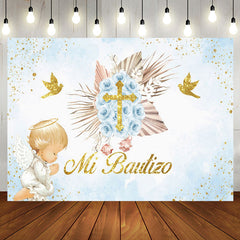 Aperturee - Aperturee Blue Mi Bautizo Angel God Bless Baptism Backdrop