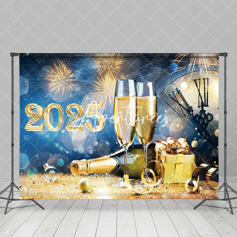 Aperturee - Aperturee Blue Night Gold Glitter 2025 Happy New Year Backdrop