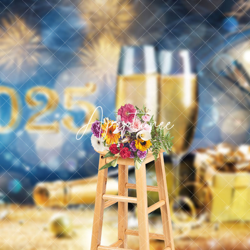 Aperturee - Aperturee Blue Night Gold Glitter 2025 Happy New Year Backdrop