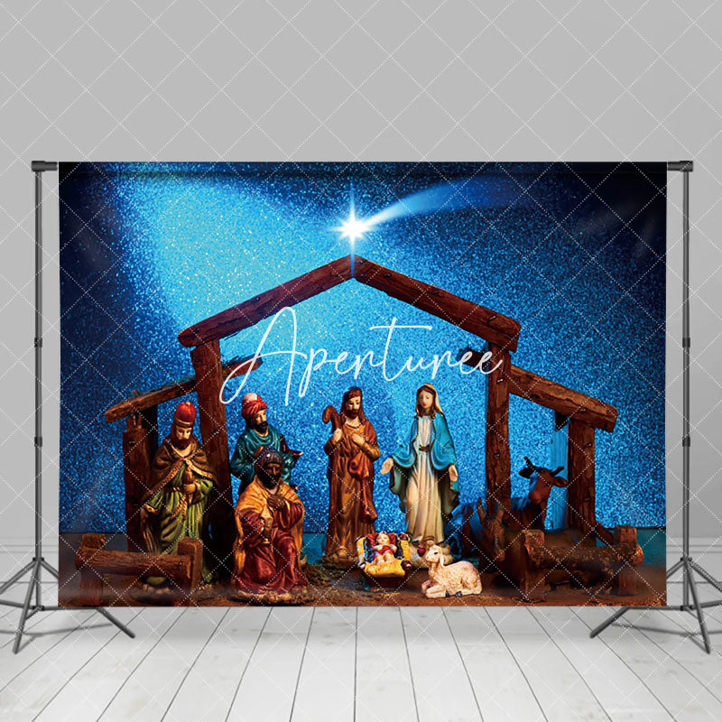 Aperturee - Aperturee Blue Night Holy Light Nativity Christmas Backdrop