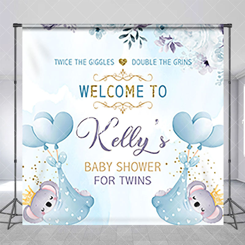 Aperturee - Aperturee Blue Night Koala Custom Twins Baby Shower Backdrop