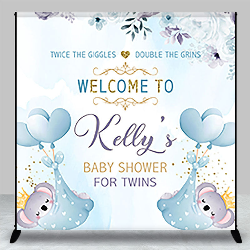 Aperturee - Aperturee Blue Night Koala Custom Twins Baby Shower Backdrop