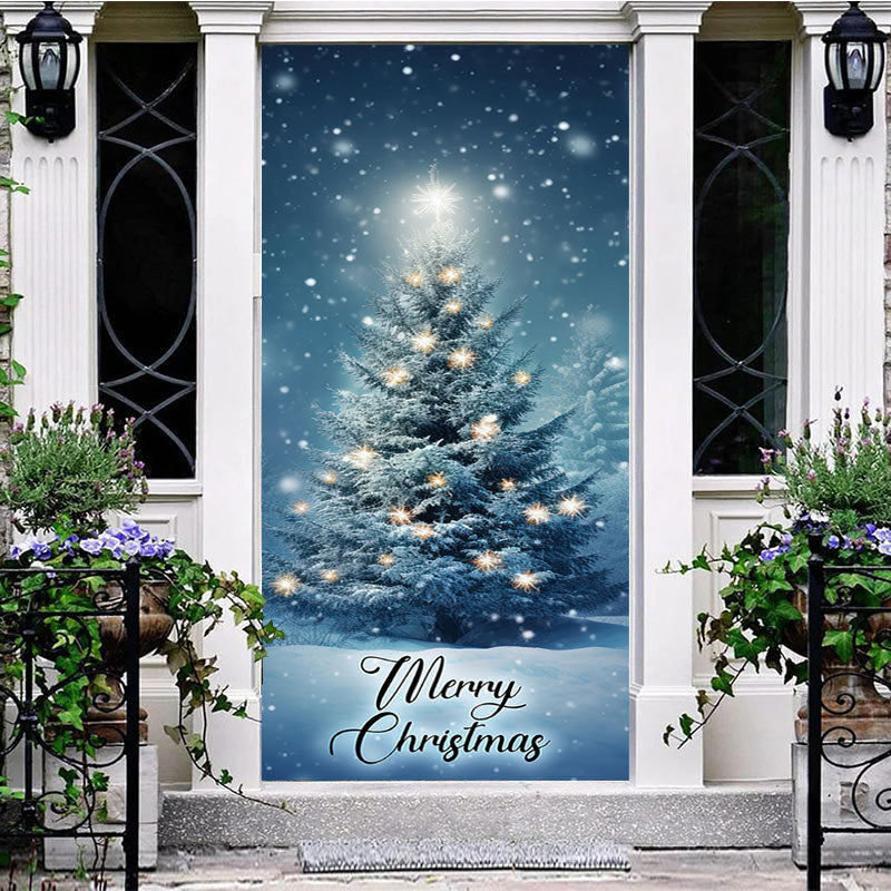 Aperturee - Aperturee Blue Night Snow Star Light Christmas Tree Door Cover