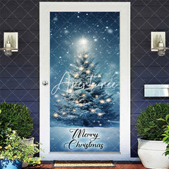 Aperturee - Aperturee Blue Night Snow Star Light Christmas Tree Door Cover