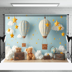 Aperturee - Aperturee Blue Night Stars Hot Air Balloon Cake Smash Backdrop