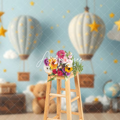 Aperturee - Aperturee Blue Night Stars Hot Air Balloon Cake Smash Backdrop