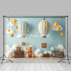 Aperturee - Aperturee Blue Night Stars Hot Air Balloon Cake Smash Backdrop