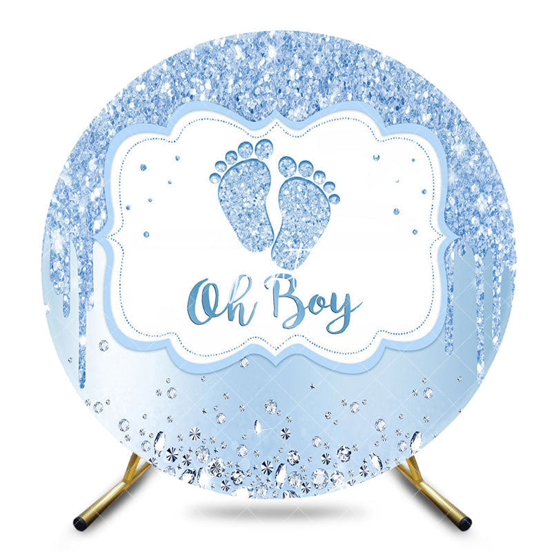 Aperturee - Aperturee Blue Oh Boy Footprint Round Baby Shower Backdrop