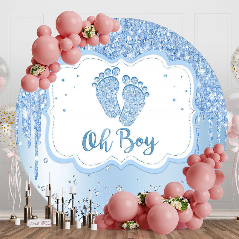 Aperturee - Aperturee Blue Oh Boy Footprint Round Baby Shower Backdrop