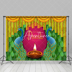 Aperturee - Aperturee Blue Peacock Flower Lantern Ganesha Diwali Backdrop