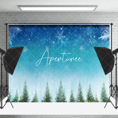 Aperturee - Aperturee Blue Pine Trees Falling Snowflakes Winter Backdrop