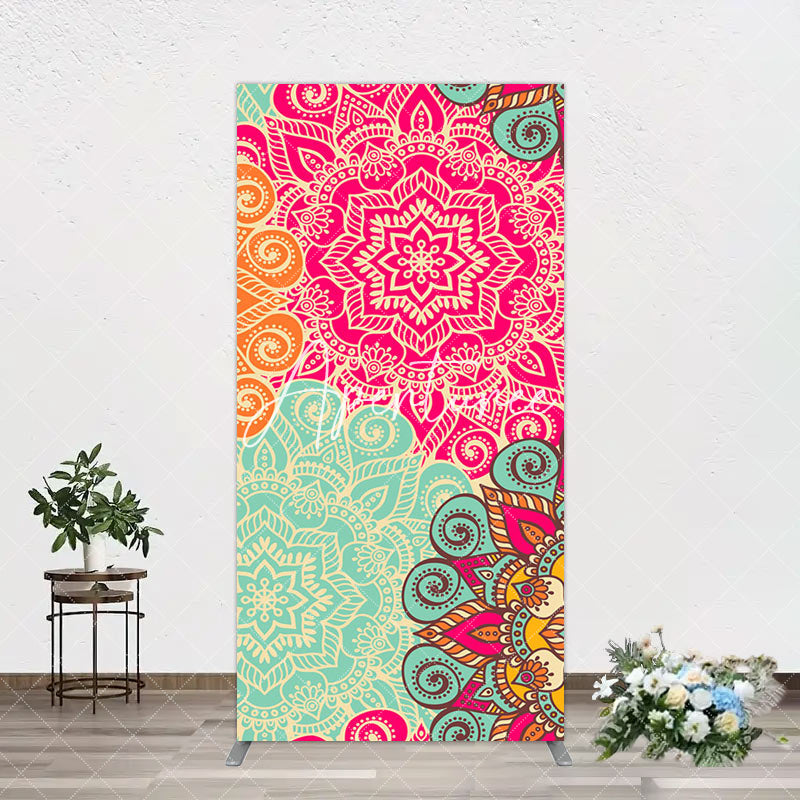 Aperturee - Aperturee Blue Pink Floral Pattern Mandala Lohri Arch Backdrop