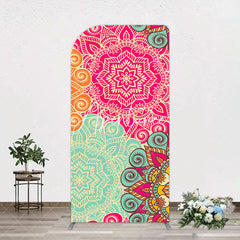 Aperturee - Aperturee Blue Pink Floral Pattern Mandala Lohri Arch Backdrop