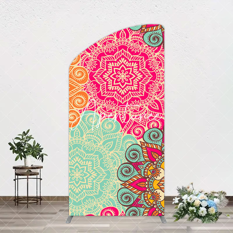 Aperturee - Aperturee Blue Pink Floral Pattern Mandala Lohri Arch Backdrop