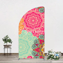 Aperturee - Aperturee Blue Pink Floral Pattern Mandala Lohri Arch Backdrop