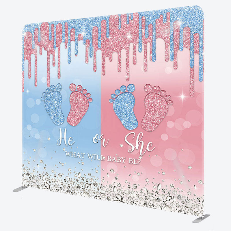 Aperturee - Aperturee Blue Pink Foot Fabric Backdrop Cover for Baby Shower