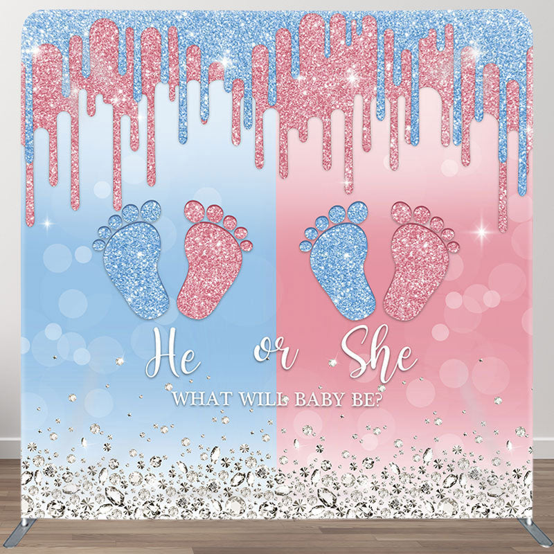 Aperturee - Aperturee Blue Pink Foot Fabric Backdrop Cover for Baby Shower